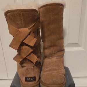UGG Tan Suede Boots with Crisscross Ribbon